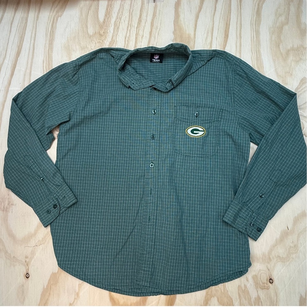 NFL Team Apparel Green Bay Packers Green Check Button Down Shirt KA14 FA09
